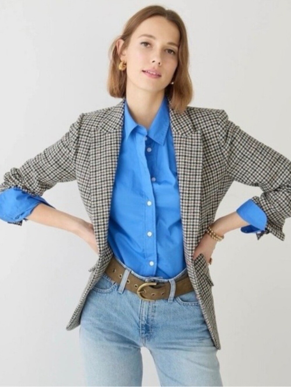 TALBOTS/WOMENS ABERDEEN HOUNDSTOOTH 2 BUTTON FRONT BLAZER JACKET